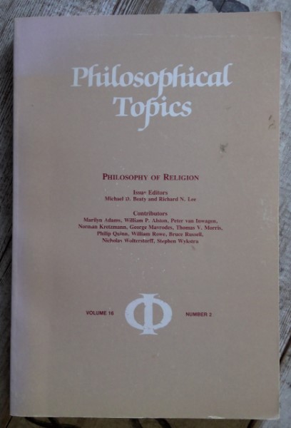 Philosophical Topics: Philosophy of Religion Vol. 16 Number 2. for sale