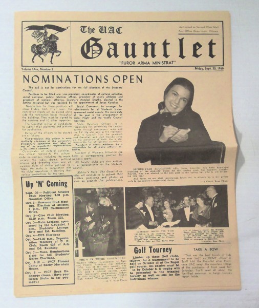 Vintage University of Calgary The Gauntlet Vol 1 #2 1960 - Original for sale