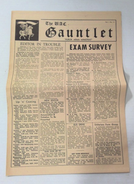 Vintage University of Calgary The Gauntlet Vol 1 #12 1960 - Original for sale